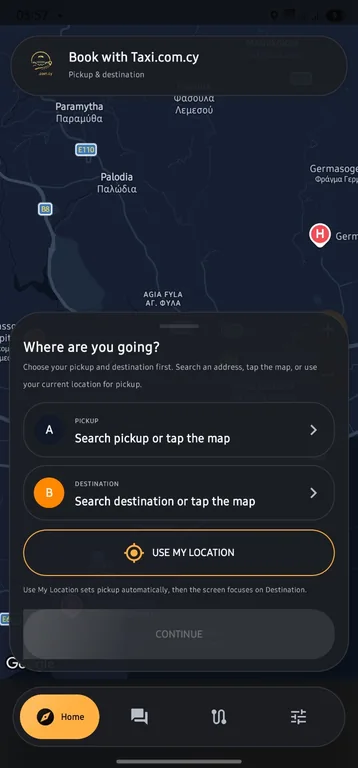 Taxi.com.cy Passenger app: Choose your starting point
