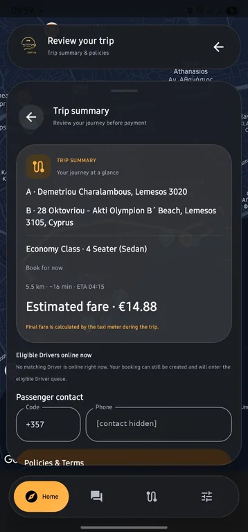 Taxi.com.cy Passenger app: The details, all together